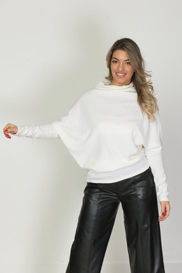 Handmade Ecru Asymmetric Knit Blouse Women, Loose Sweater Top, Quiet Luxury Minimalist Style - photo 3