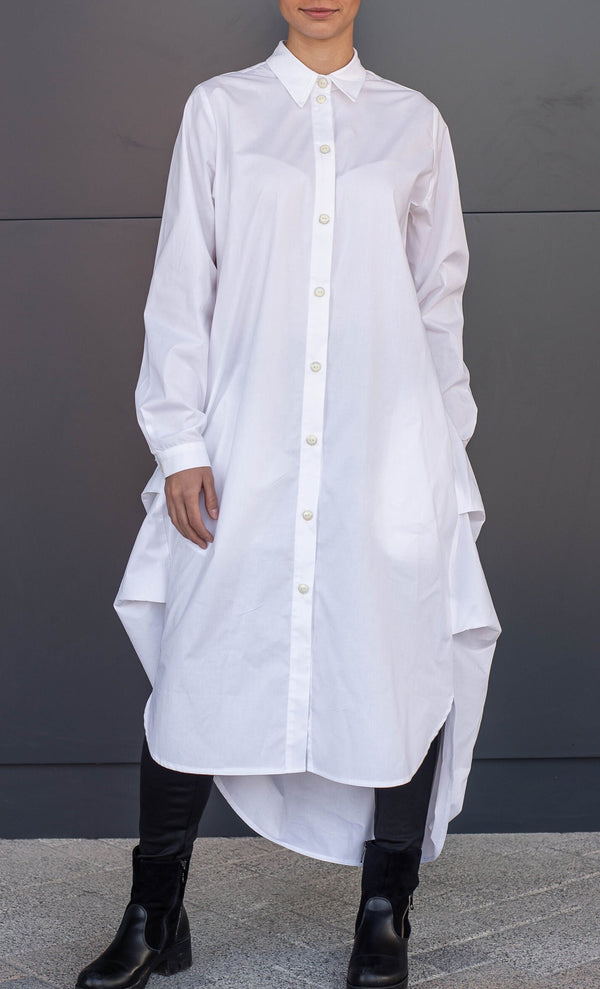 Bohemian Shirt Dress — White Long Sleeve Maxi, Summer Wedding