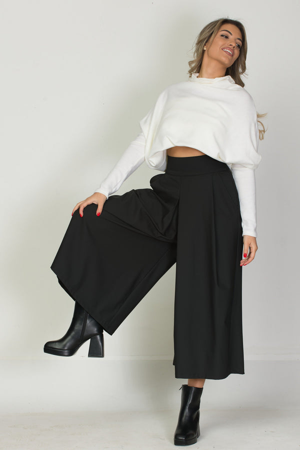 Palazzo Pants — Black Viscose, Wide Leg, Fluid Dark Feminine