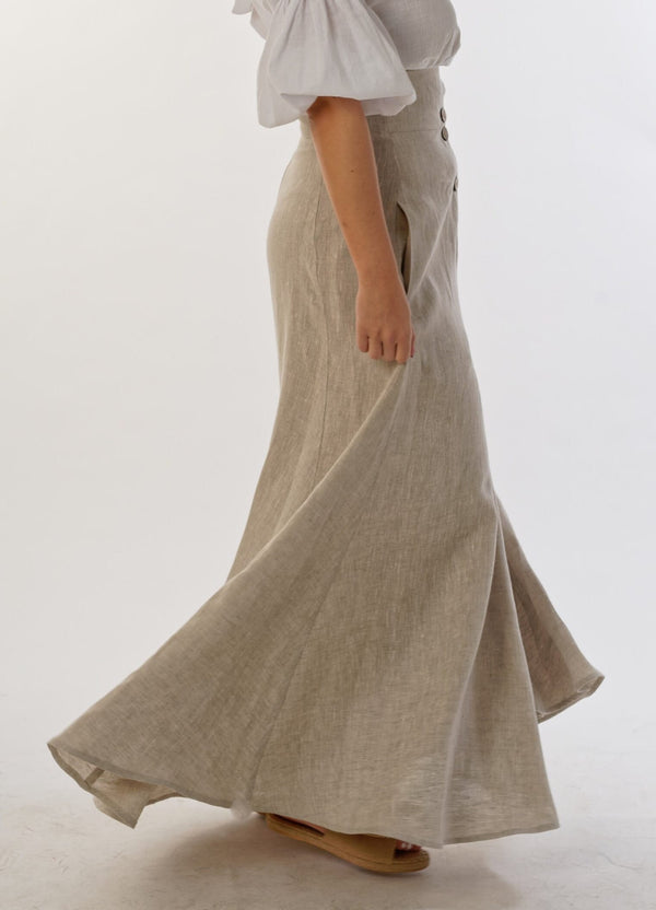 Handmade High Waist Linen Maxi Skirt Women, Asymmetric Button-Up with Pockets, Boho Style - photo 2