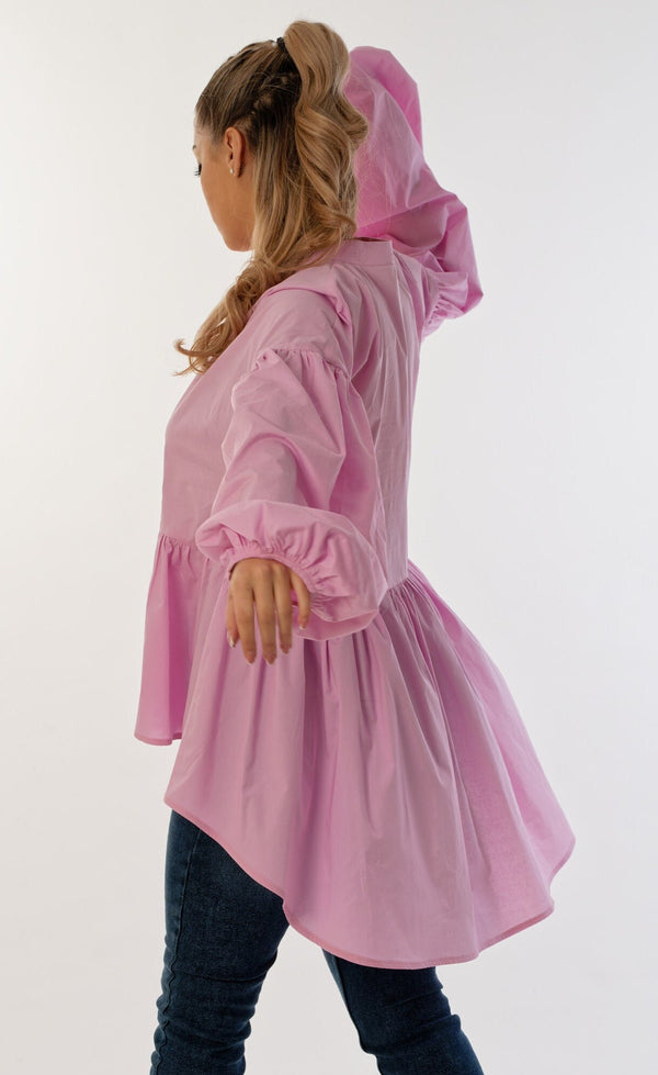 Handmade Pink Cotton Peplum Blouse Women, Bohemian Summer Top, Feminine Slow Fashion - photo 2