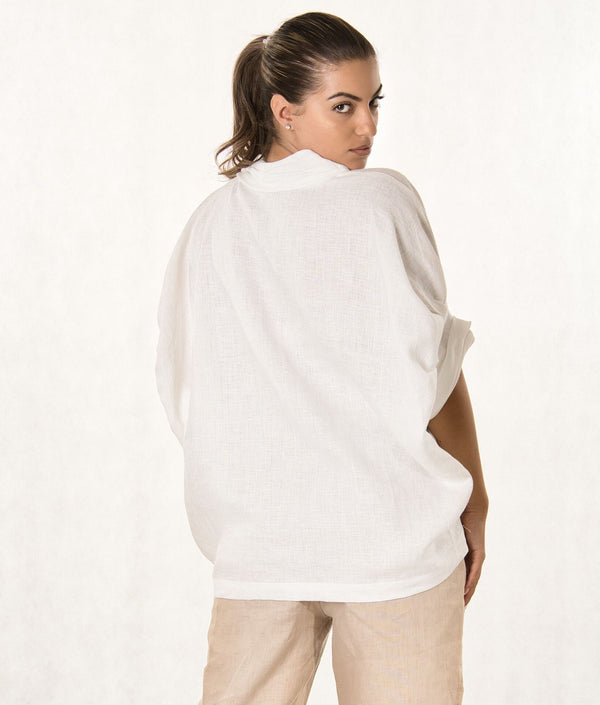 Handmade White Linen Cowl Neck Tunic Women, Oversized Summer Top, Quiet Luxury Slow Fashion - photo 2