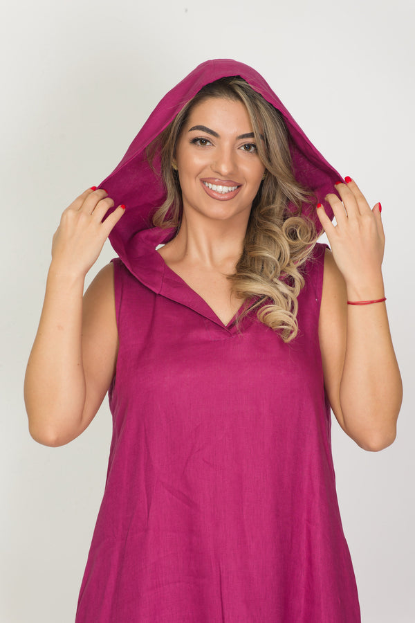Hooded Linen Kaftan — Sleeveless Dark Boho, Witchy Slow Fashion