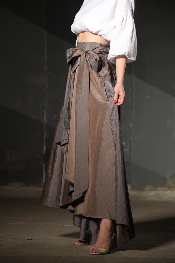 Iridescent Taffeta Skirt — Pearl Asymmetric, High Waist Party