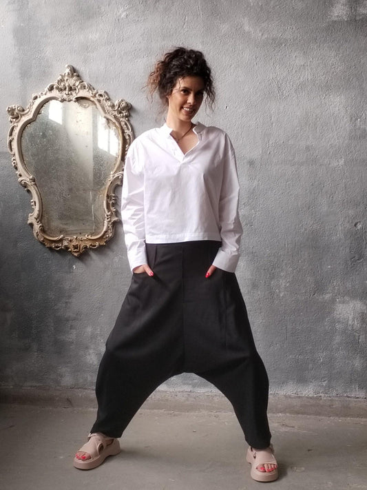 Avant-Garde Black Harem Pants: Low Crotch, Baggy Maxi Bottoms - photo 1