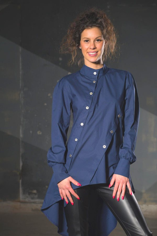 Puff Sleeve Top — Asymmetric Cotton, Statement, Dark Feminine