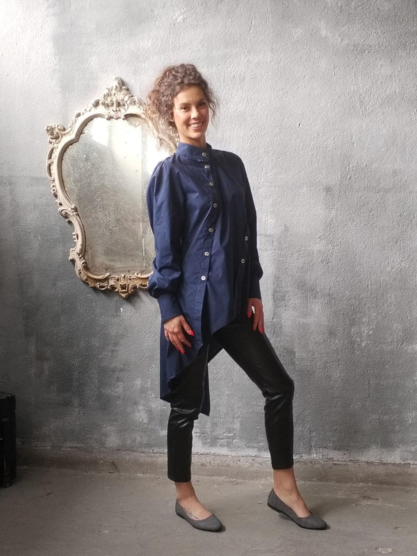 Royal Blue Asymmetric Puff Sleeve Shirt KENDI