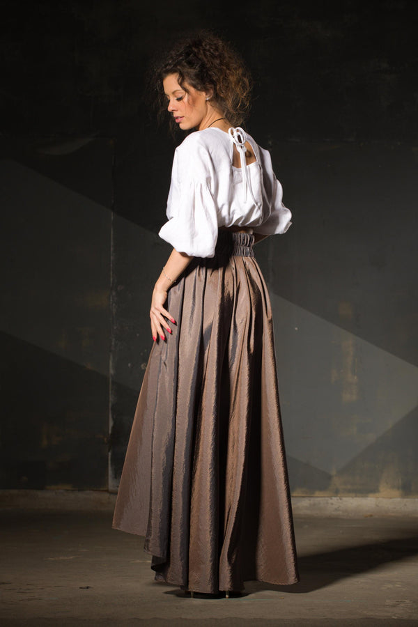 Taffeta Maxi Skirt — Asymmetric, High Waist, Statement Evening