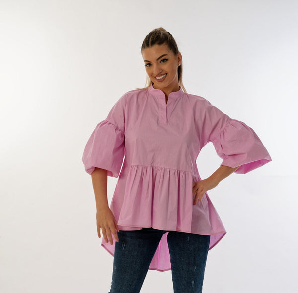 Cotton Peplum Blouse — Pink Bohemian Summer, Feminine Slow Fashion