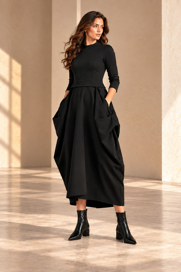 Black Sculptural Balloon Dress — JENNIFER