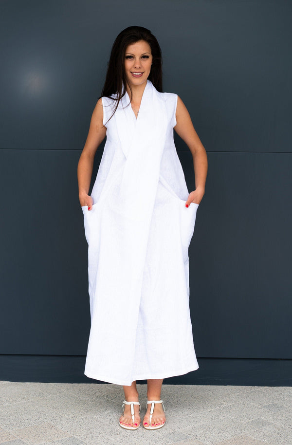 Linen Kimono Maxi Dress EUSTACIA — Natural, Bohemian