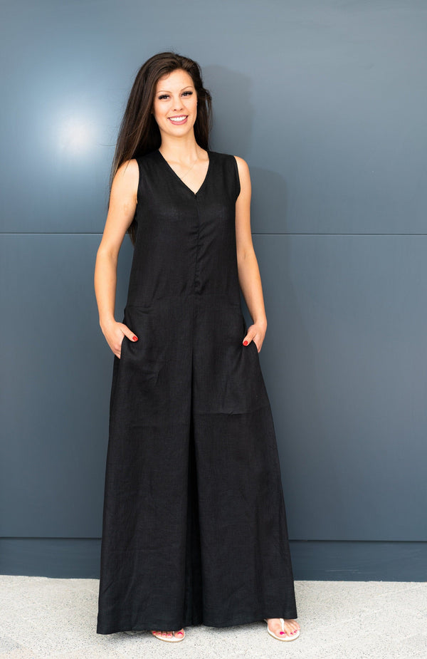 Linen Palazzo Jumpsuit — Bohemian, Made to Order