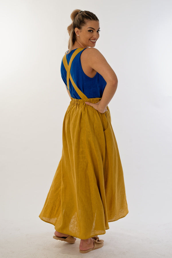 LINEN PINAFORE DRESS - DRESSES