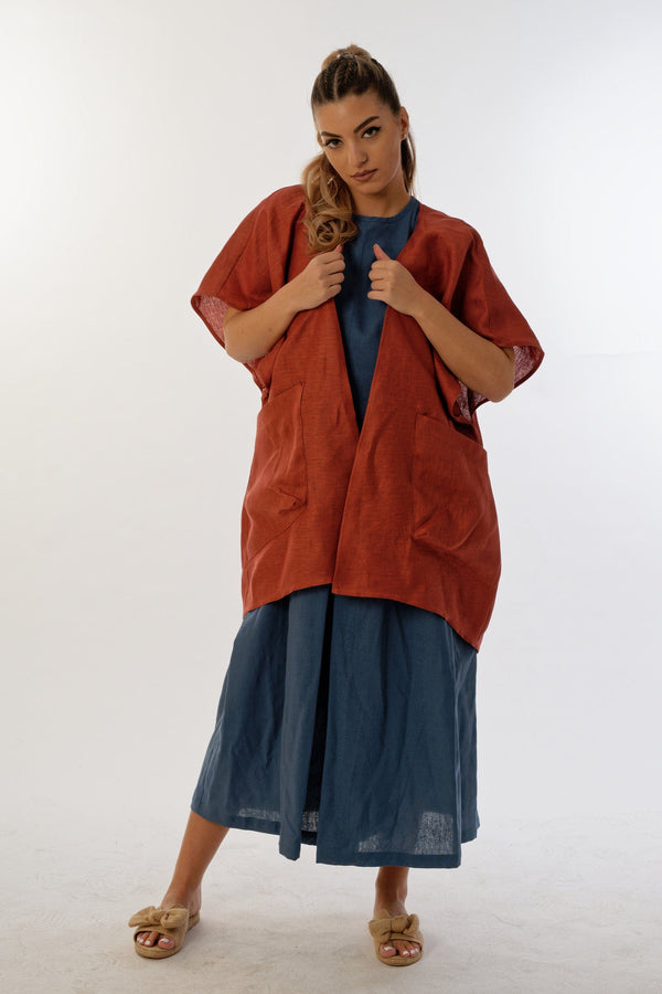 LINEN SHORT KIMONO - TOP
