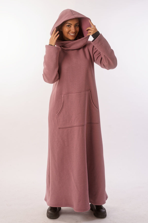 Quilted Long Hoodie Dress — Cozy Dark, Made to Order