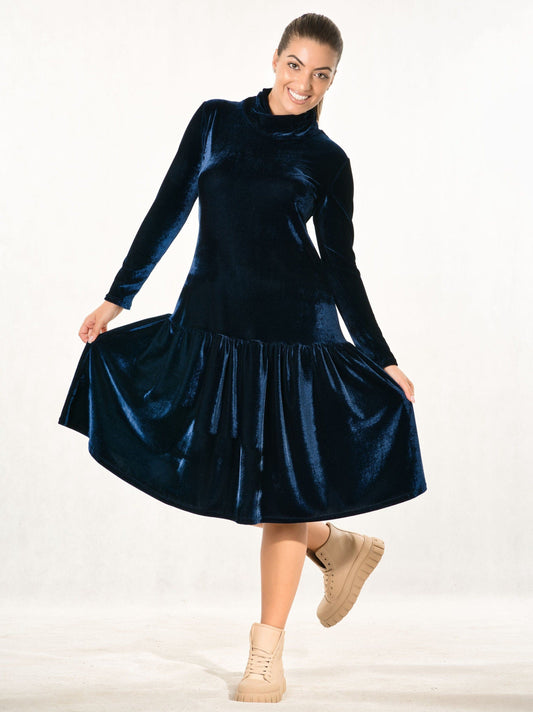 LONG SLEEVE VELVET DRESS - DRESSES