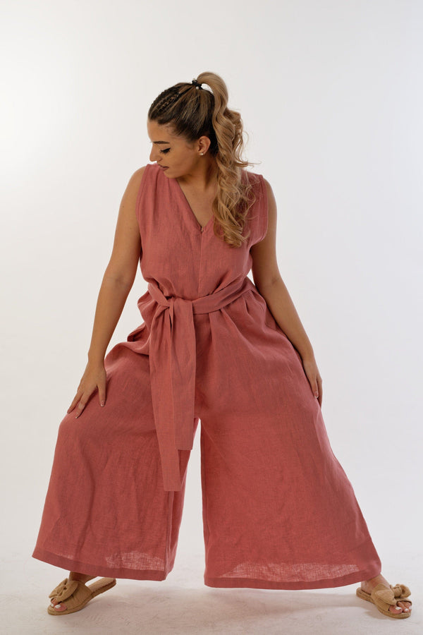Linen Palazzo Jumpsuit — Bohemian, Made to Order