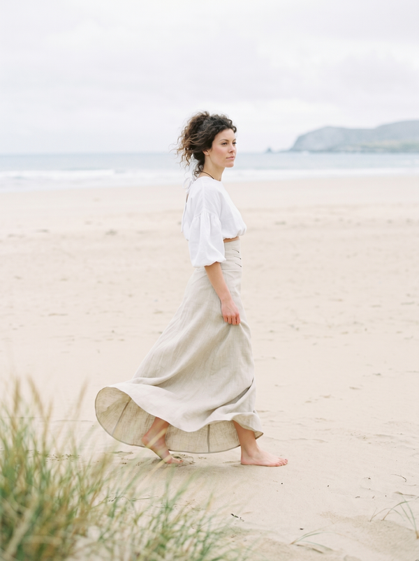 Linen Maxi Skirt DOROTHEA — Natural, Structured Waistband